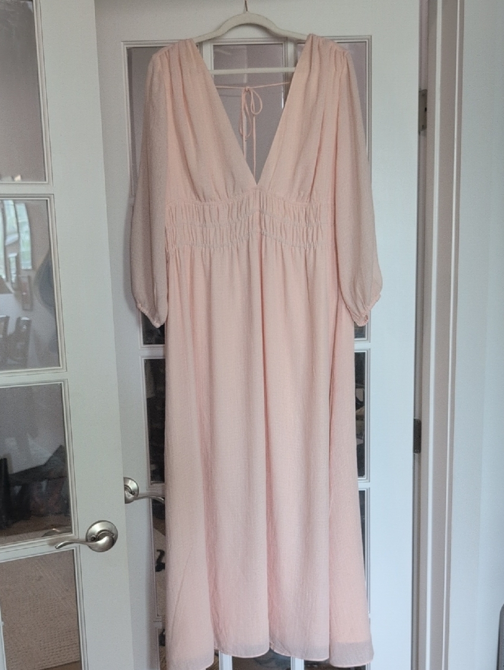 H&M Blush Pink V-Neck Maxi Dress with Smocked Waist